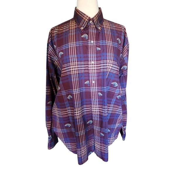 Salty Dog Gant Oxford Button Down Shirt Mens L Burgundy Plaid Equestrian Preppy - Picture 1 of 7